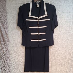 Le Suit Navy and White Skirt Set